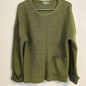 Habitat Clothes To Live In XS Sweater Green Black Cotton Knit Pocket 100% Cotton